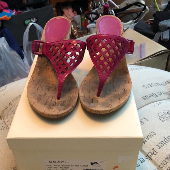 Coach Shoes - Coach pink wedge sandals size 7.5
